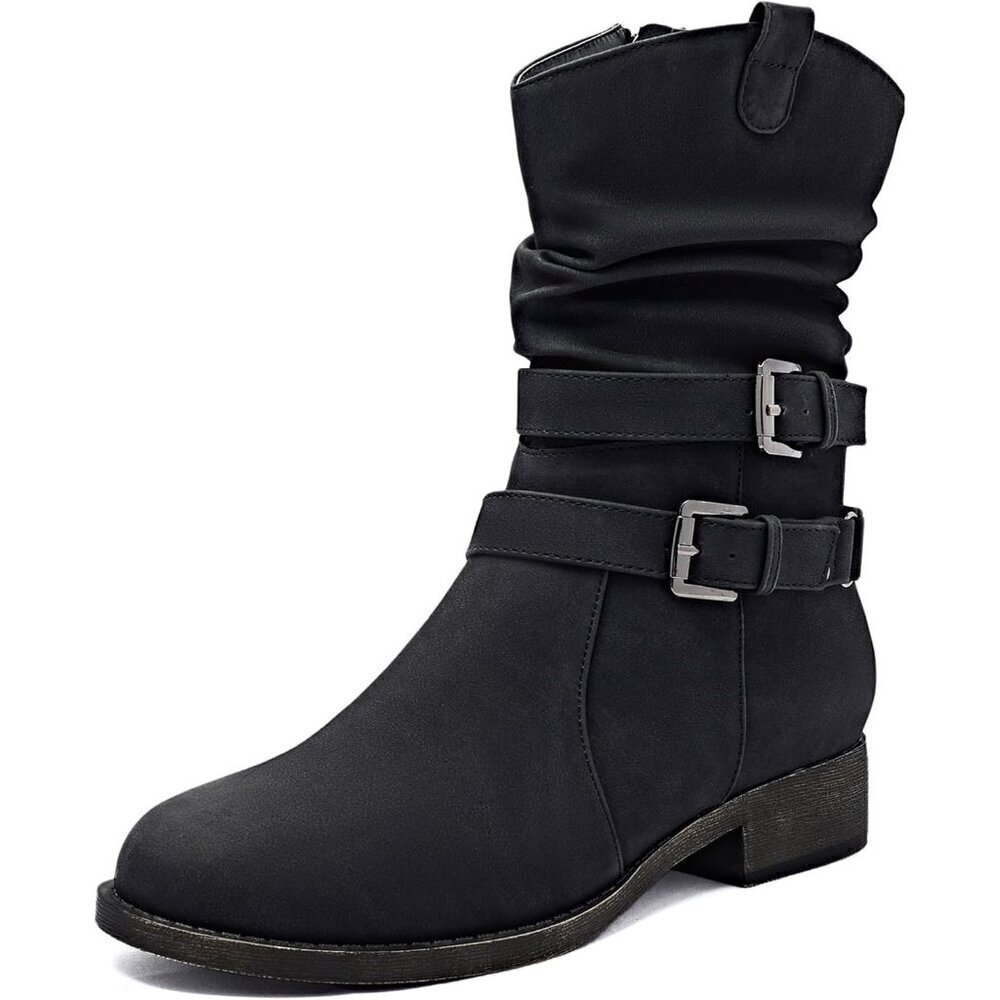 Women's Cowboy Calf Side zipper Low Heel Mid Calf Fashion Western Boots.